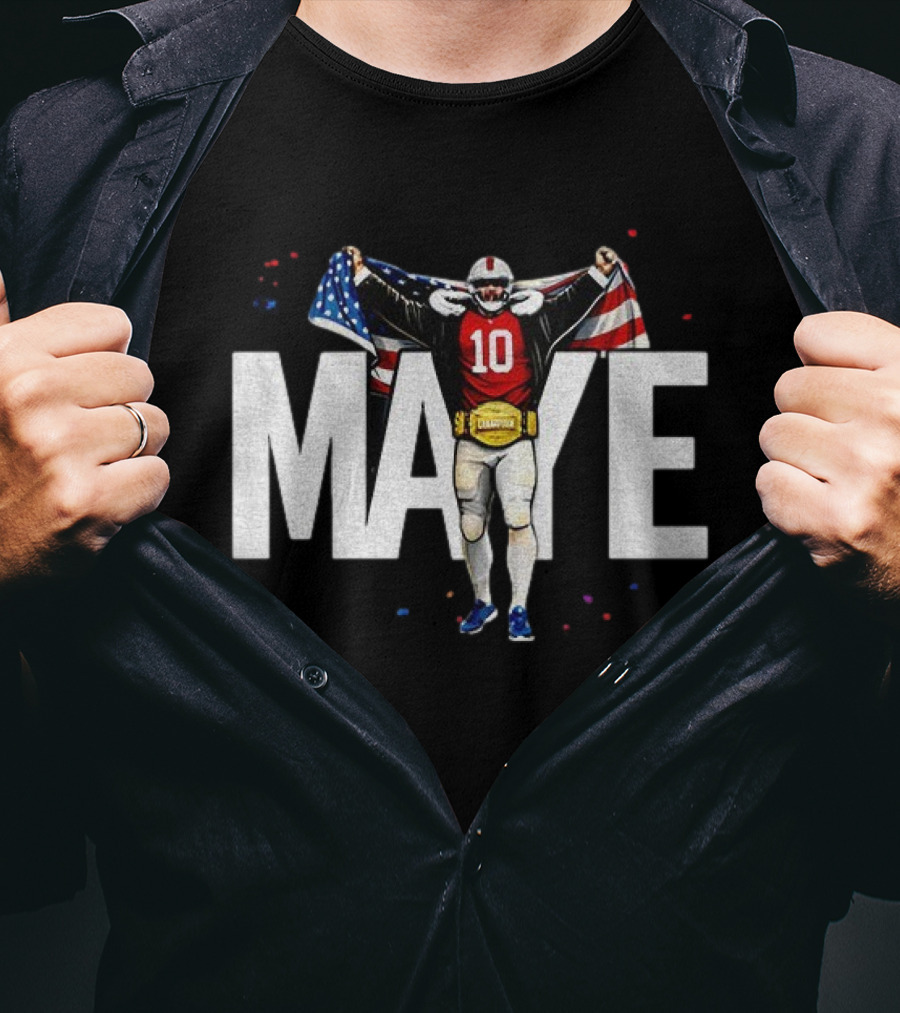 Drake Maye 10 New England Patriots 2026 American Flag Champion T-Shirt