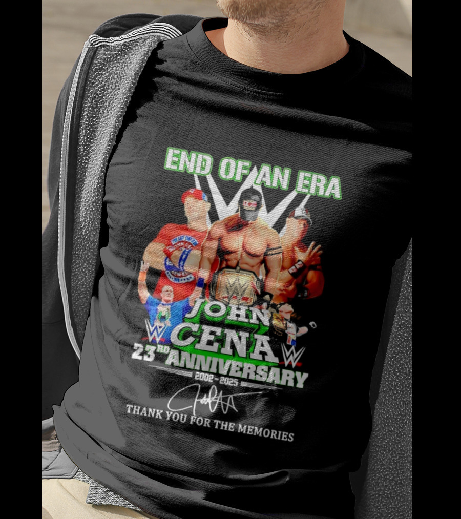 End Of An Era John Cena 23rd Anniversary 2002 2025 WWE Thank You For The Memories T-Shirt