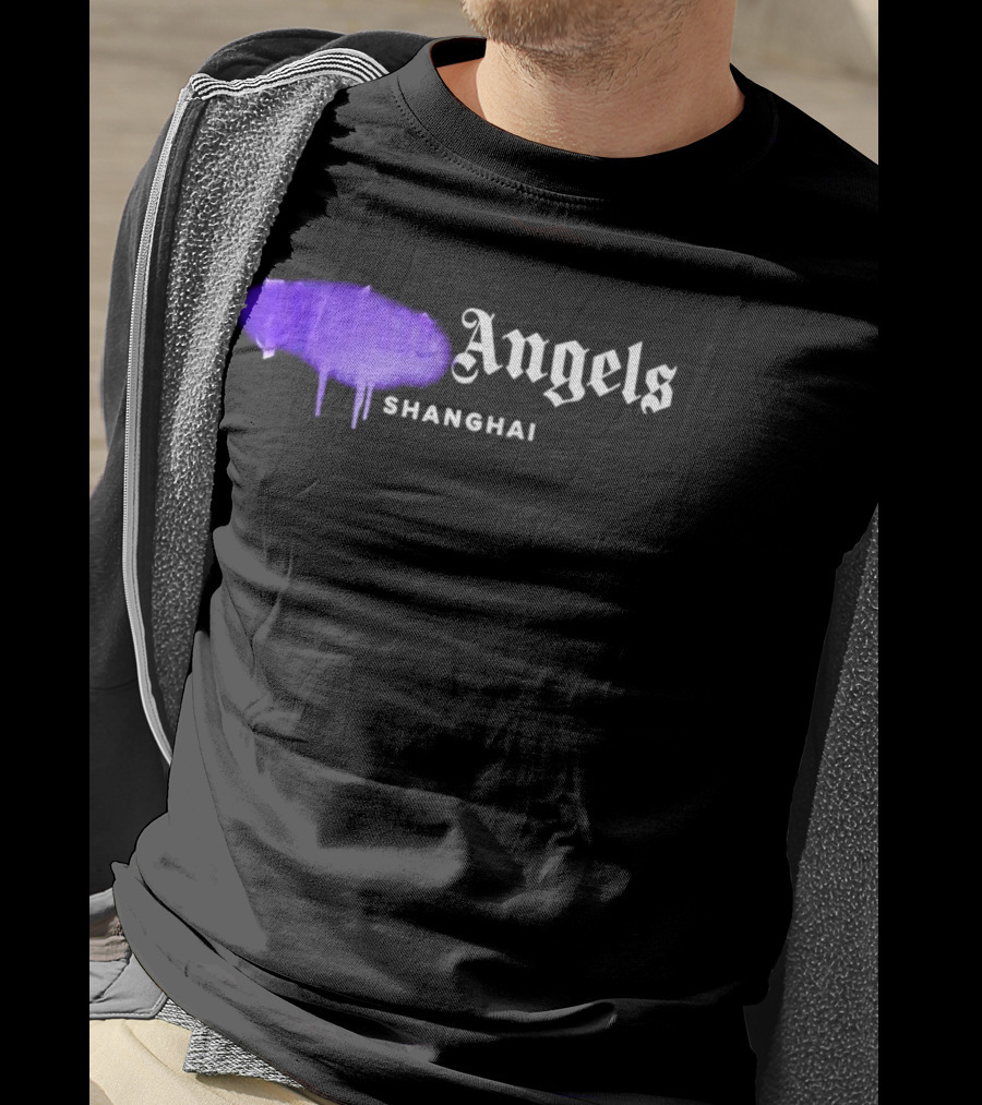 Palm Angels Black Cotton Sprayed Shanghai Purple Drip T-Shirt