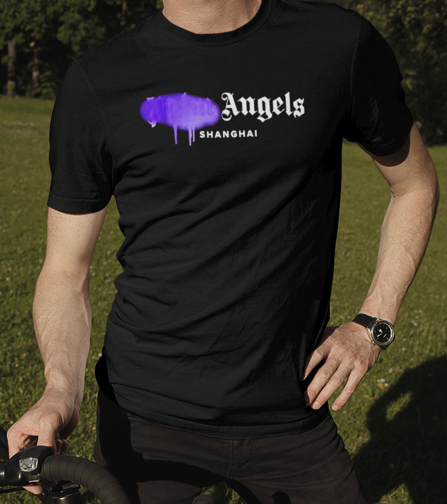 Palm Angels Black Cotton Sprayed Shanghai Purple Drip T-Shirt