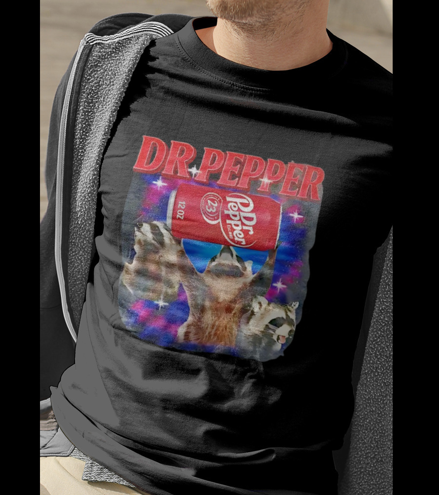 Dr Pepper Raccoons With Can And Cosmic Background T-Shirt