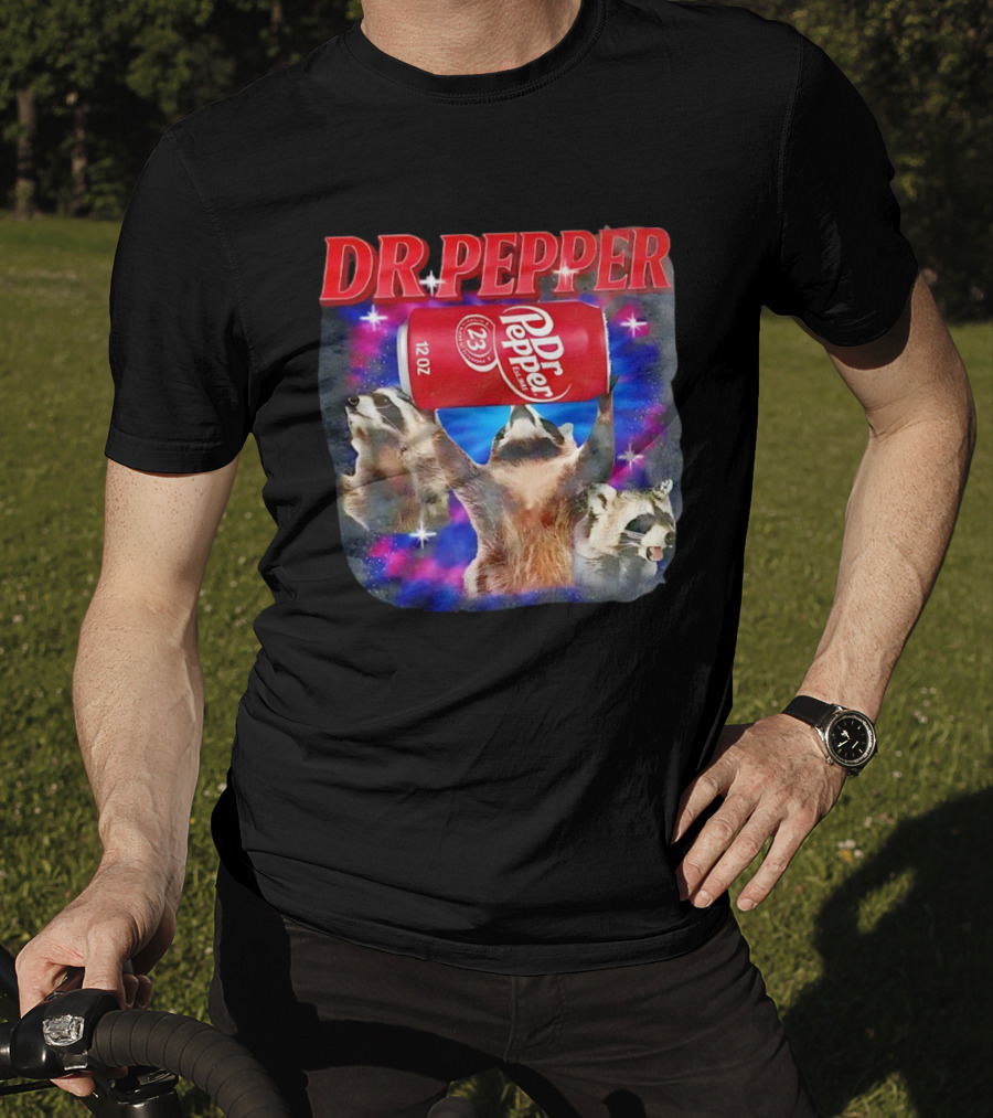 Dr Pepper Raccoons With Can And Cosmic Background T-Shirt