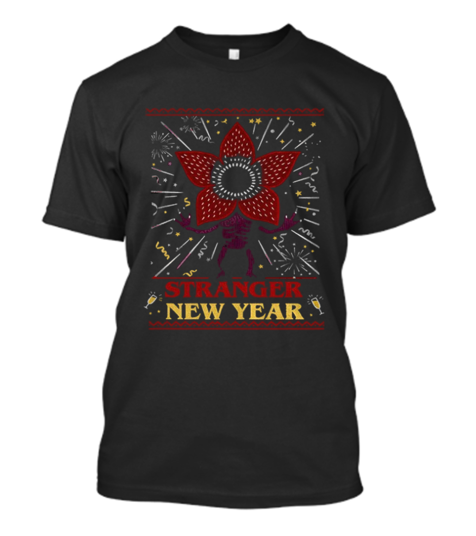 Demogorgon Stranger New Year Upside Down Monster Celebration T-Shirt