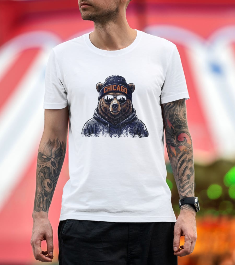 Chicago Bear Football Mascot Sunglasses Beanie Hat T-Shirt