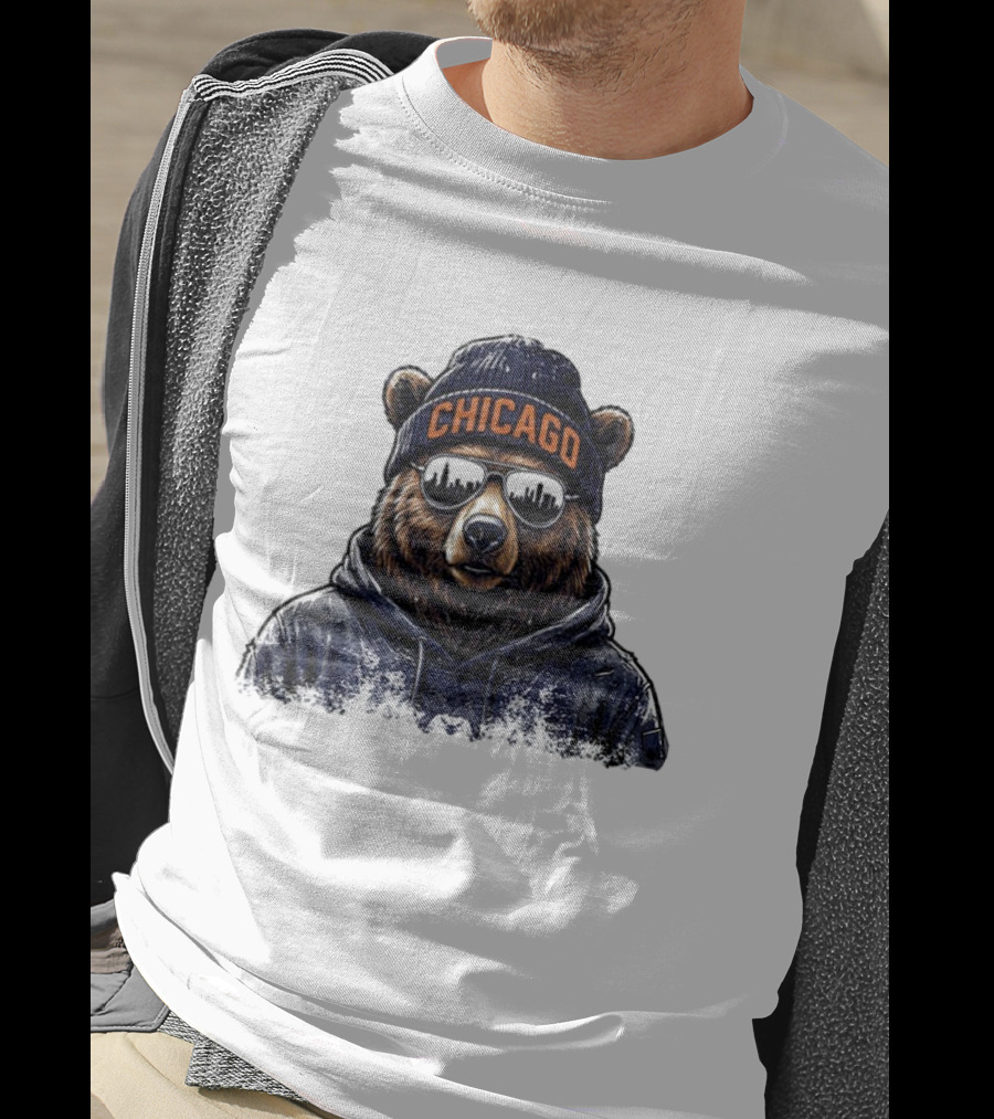 Chicago Bear Football Mascot Sunglasses Beanie Hat T-Shirt