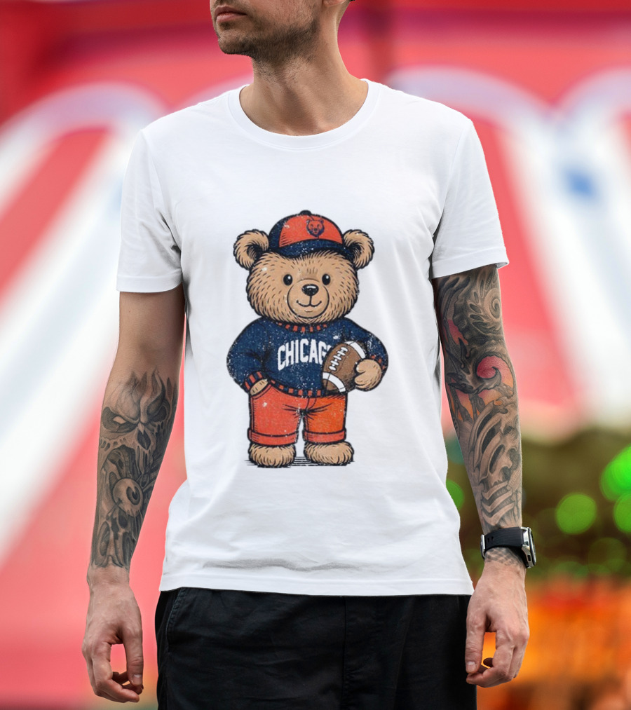 Chicago Bears Football Teddy Bear Holding Football NFL Merchandise T-Shirt