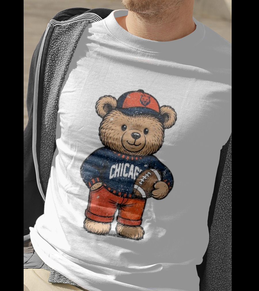 Chicago Bears Football Teddy Bear Holding Football NFL Merchandise T-Shirt