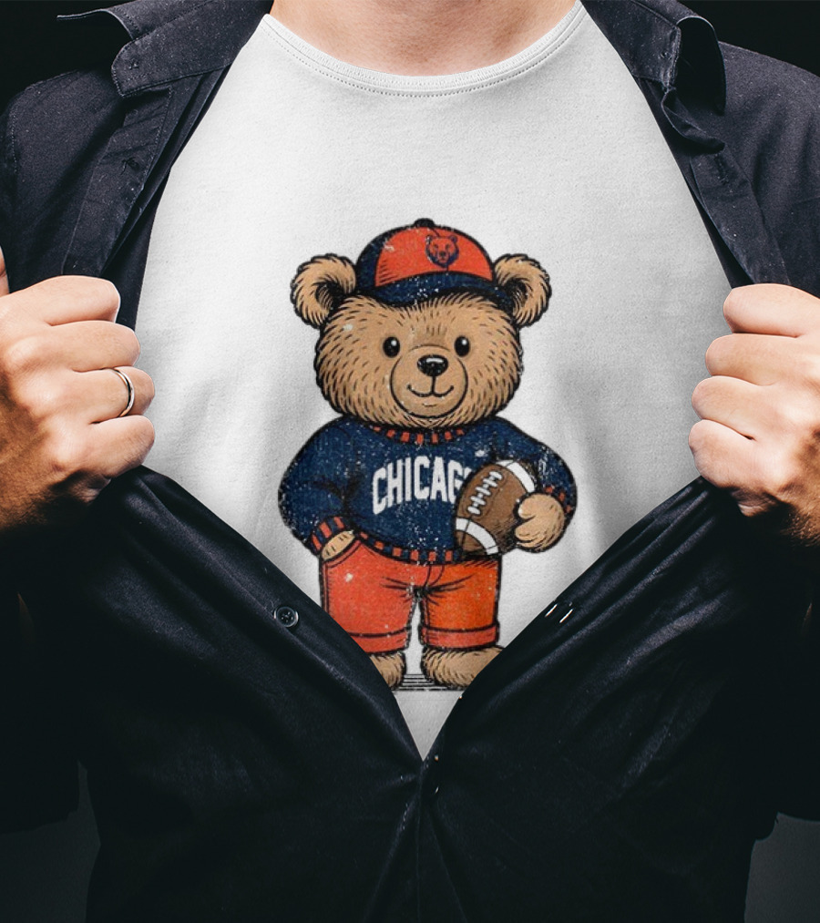 Chicago Bears Football Teddy Bear Holding Football NFL Merchandise T-Shirt