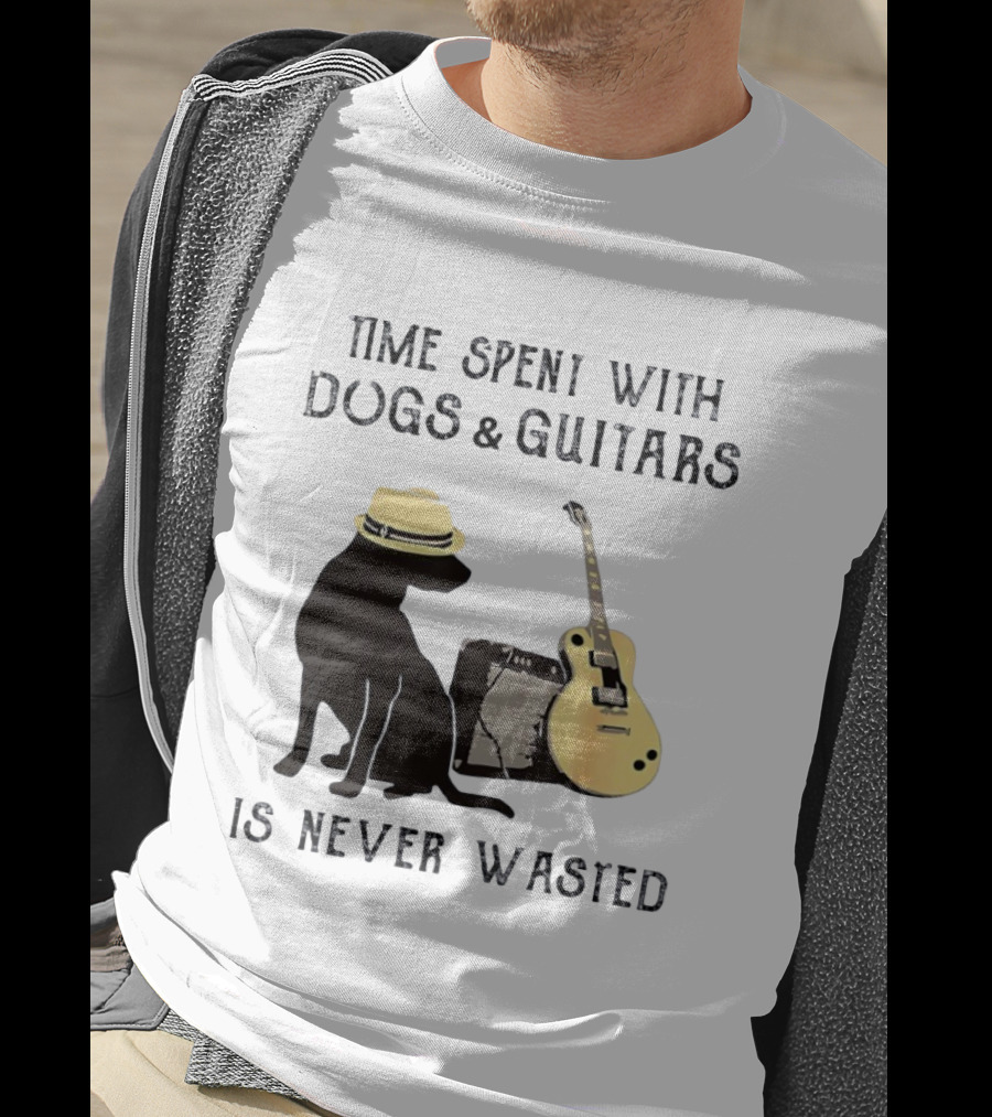 Time Spent With Dogs And Guitars Is Never Wasted Music Lovers Dog Lovers T-Shirt