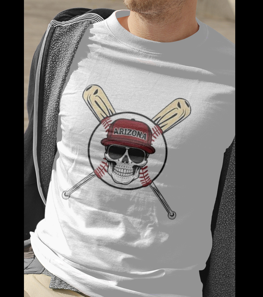 Arizona Baseball Skeleton Skull Cap And Bat Crossbones T-Shirt