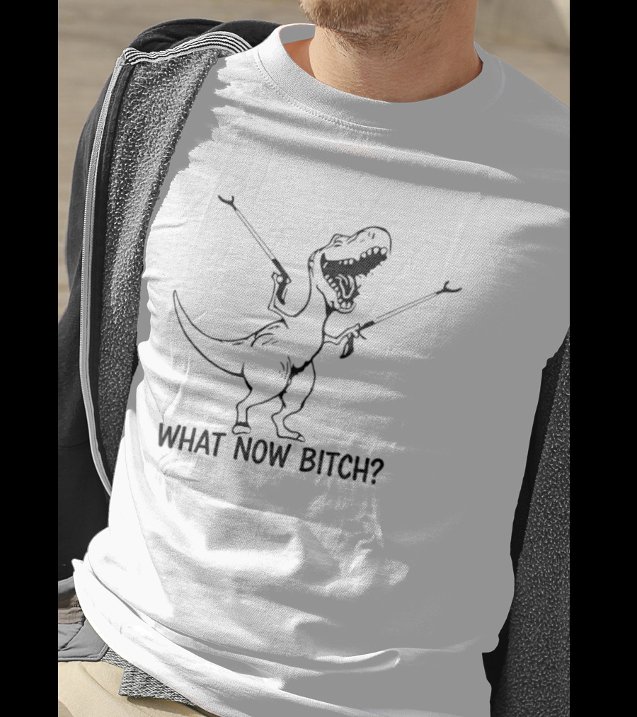 Dinosaur What Now B*tch Funny Rex Sketch With Guns T-Shirt