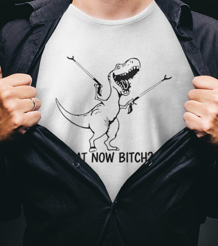 Dinosaur What Now B*tch Funny Rex Sketch With Guns T-Shirt