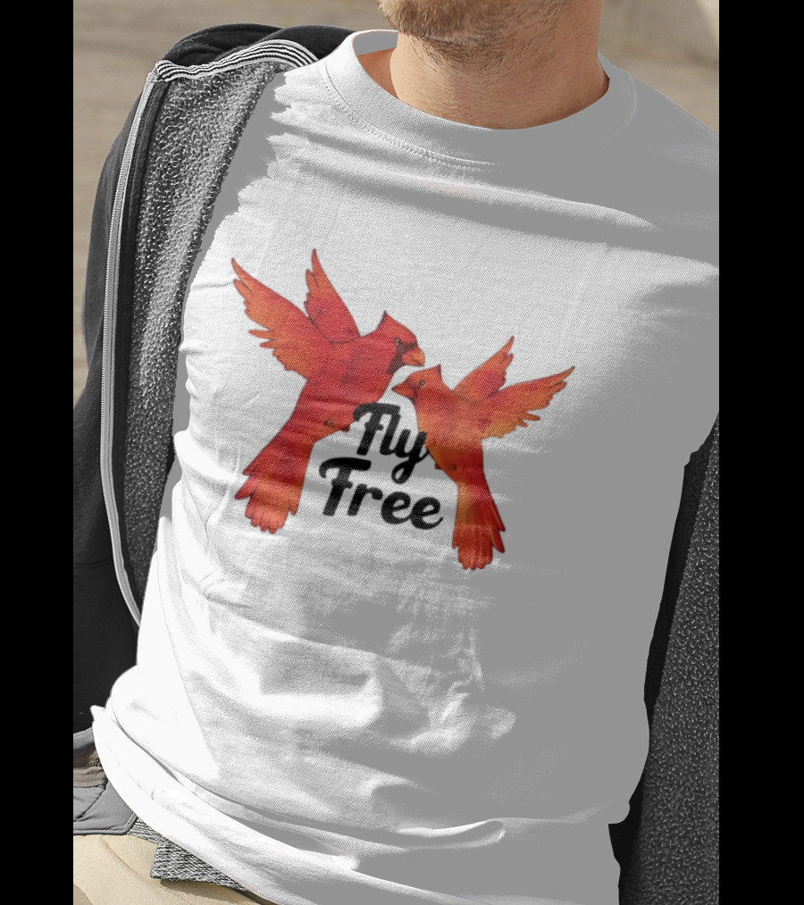 Fly Free Cardinal Bird Pair Vibrant Red Wings Dynamic Motion T-Shirt
