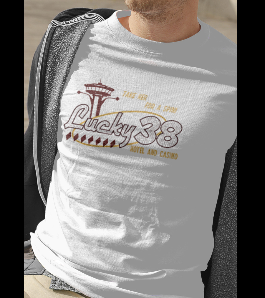 Lucky 38 Take Her For A Spin Hotel And Casino Vintage Retro Casino Vibes T-Shirt