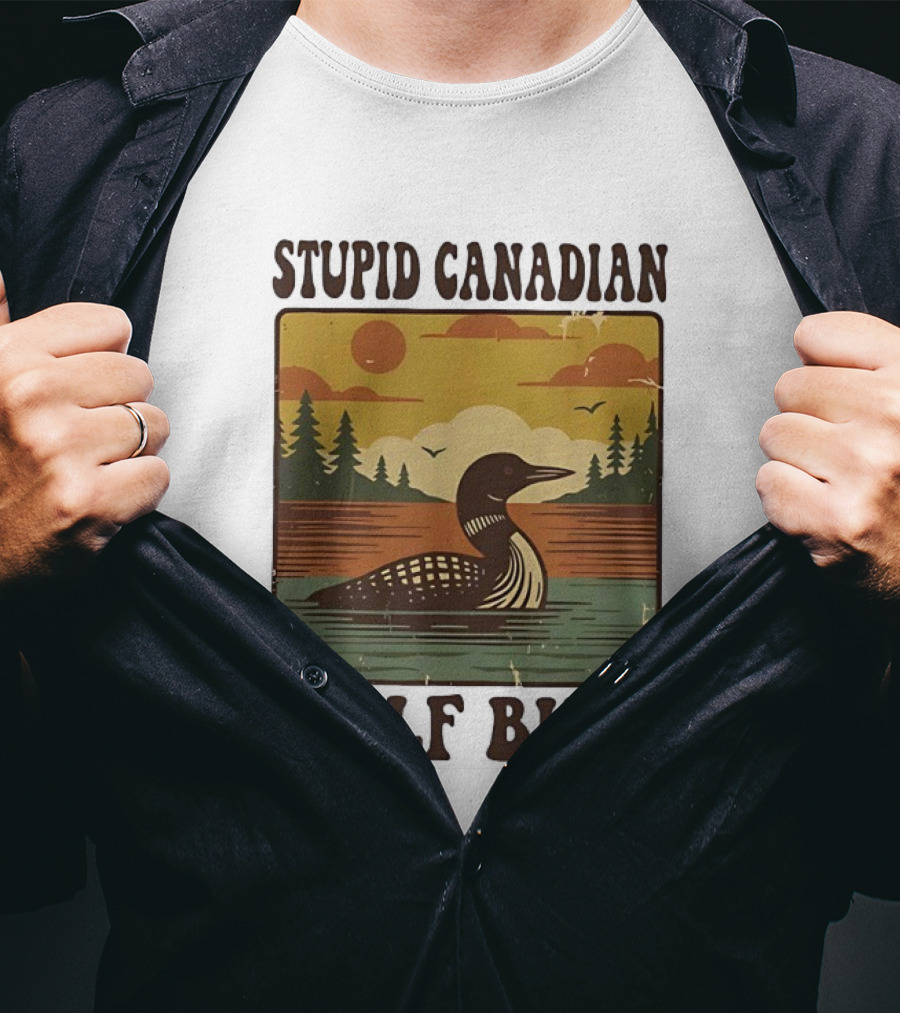 Stupid Canadian Wolf Bird Vintage Sunset Retro Lake Scene T-Shirt