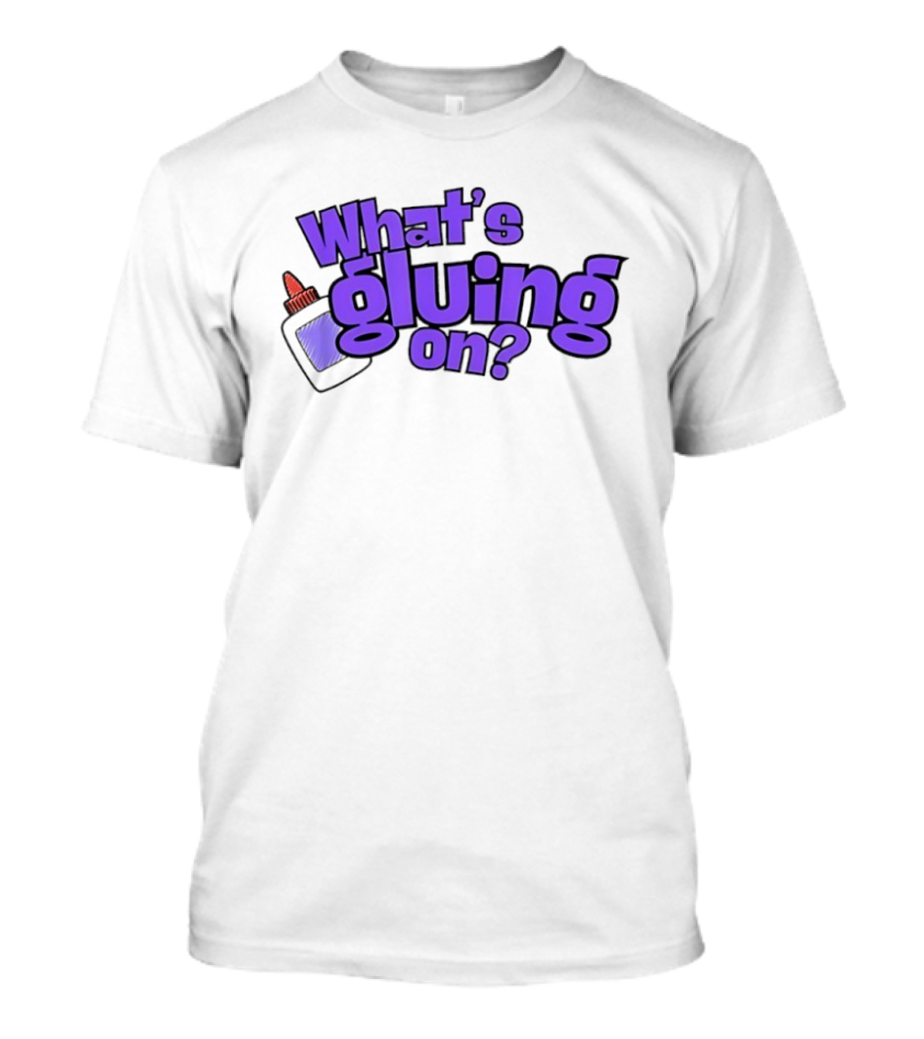 What's Gluing On Purple Text With Red Cap And Paper T-Shirt