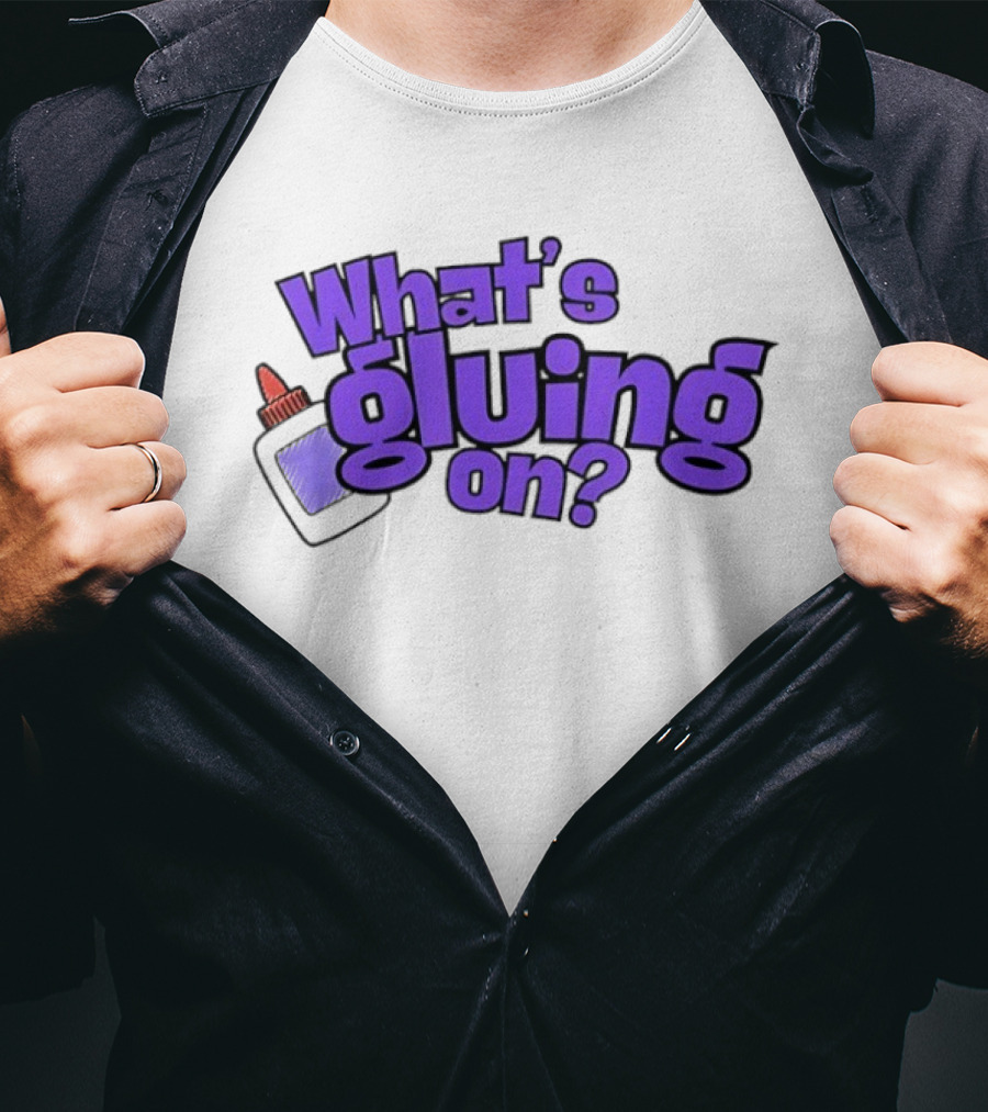 What's Gluing On Purple Text With Red Cap And Paper T-Shirt
