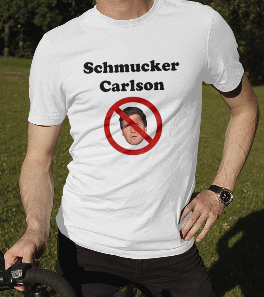 Schmucker Carlson Face Inside Red Prohibition Circle T-Shirt