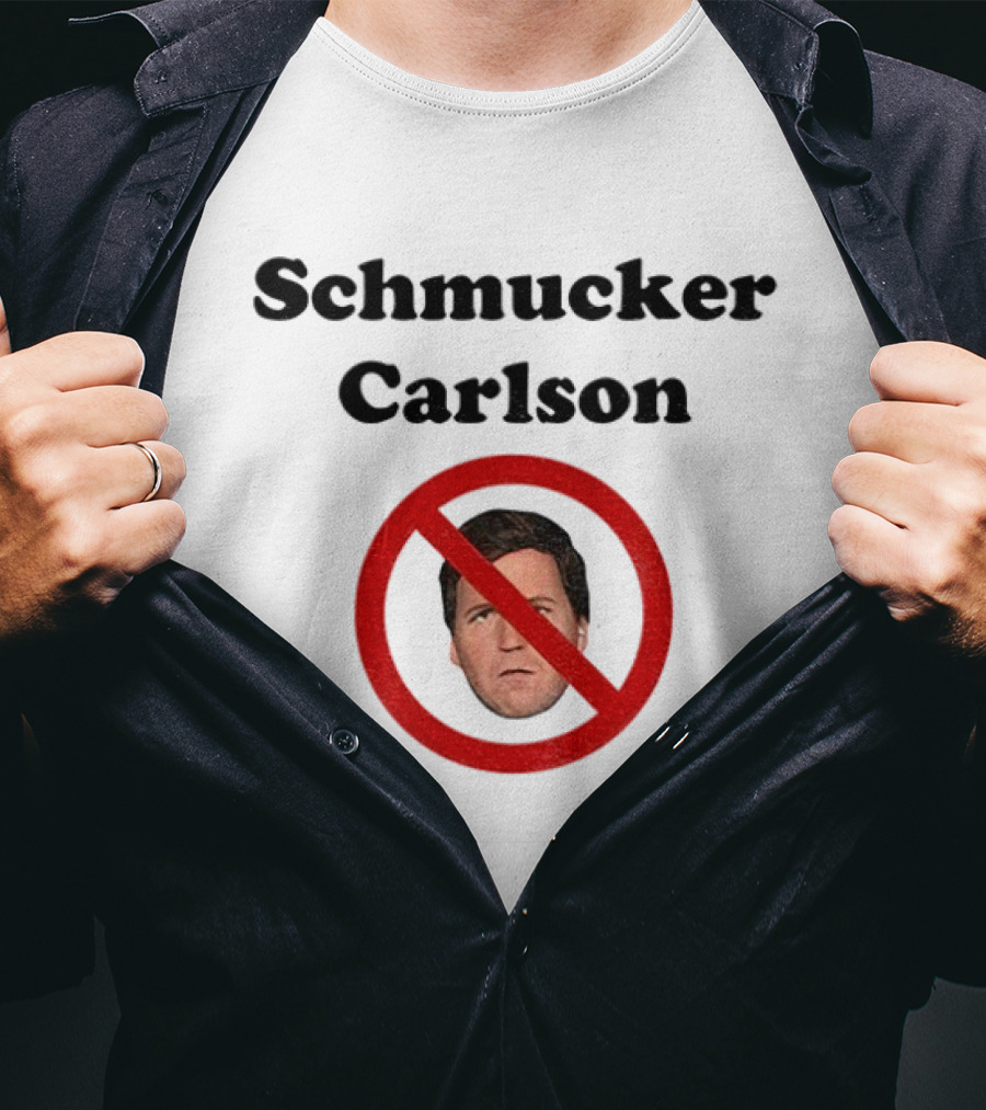 Schmucker Carlson Face Inside Red Prohibition Circle T-Shirt