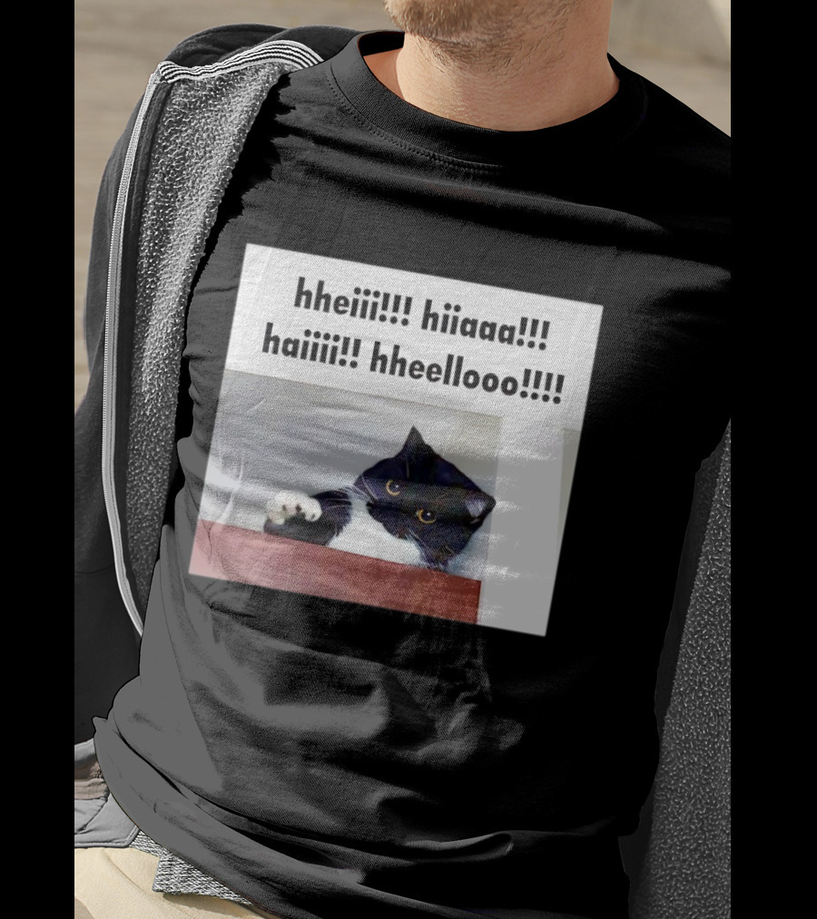 Cat Says Hheiii Hiiaaa Haiiii Hheellooo Playful Greeting T-Shirt