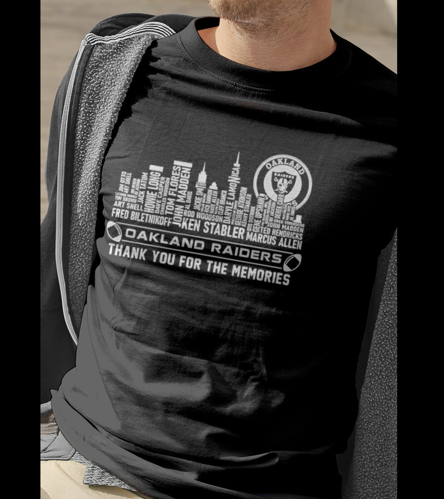 Oakland Raiders Ken Stabler Fred Biletnikoff Willie Brown City Skyline Thank You For The Memories T-Shirt