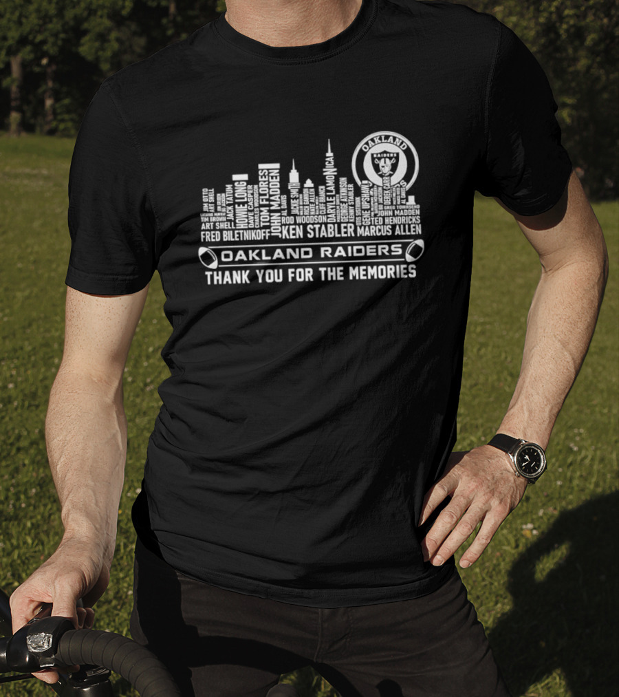 Oakland Raiders Ken Stabler Fred Biletnikoff Willie Brown City Skyline Thank You For The Memories T-Shirt