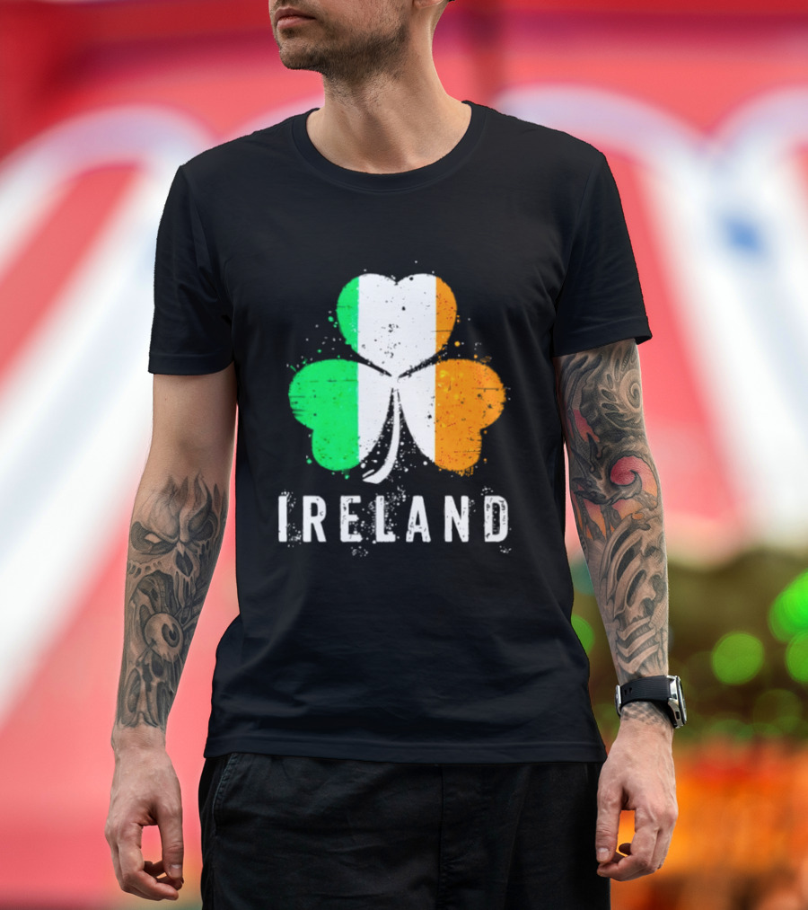Ireland Flag On Shamrock For Proud Irish On St Patrick’s Day T-Shirt