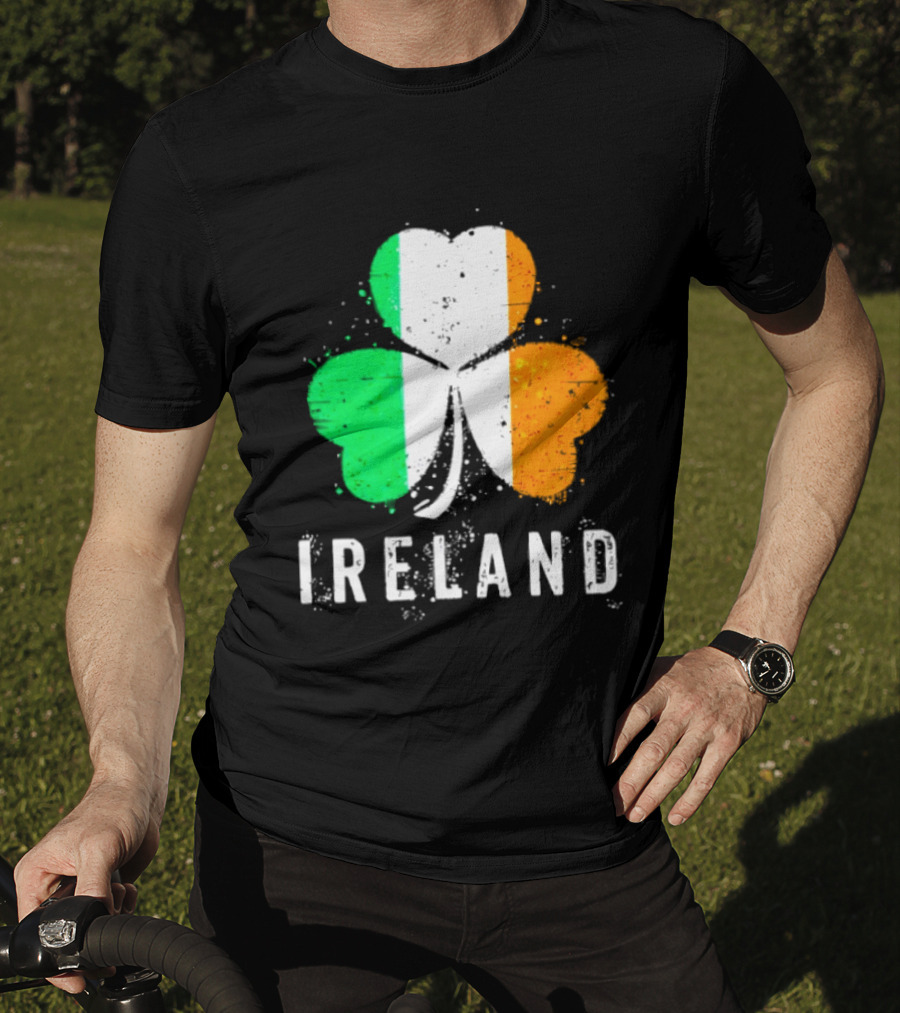 Ireland Flag On Shamrock For Proud Irish On St Patrick’s Day T-Shirt