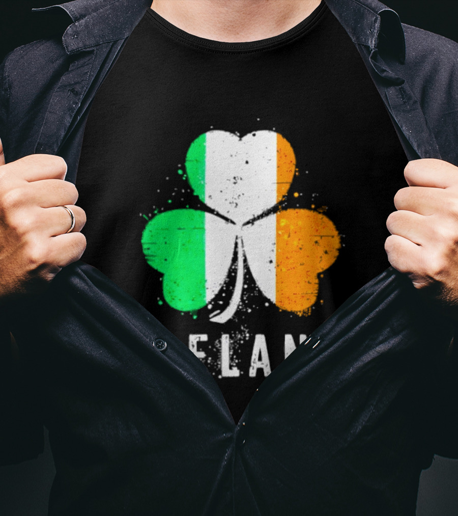 Ireland Flag On Shamrock For Proud Irish On St Patrick’s Day T-Shirt