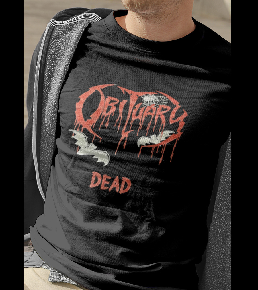 Obituary Dead With Dripping Letters And Flying Bats T-Shirt