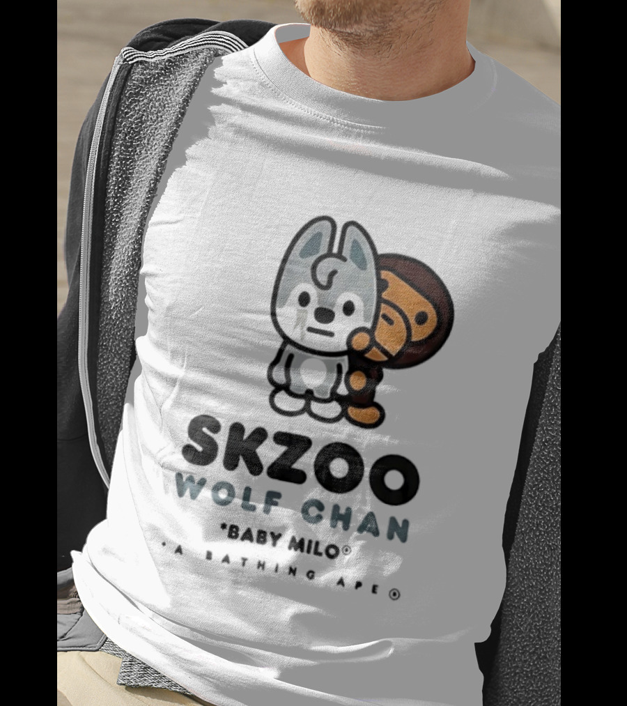 SKZOO Wolf Chan Baby Milo BAPE Stray Kids Collaboration T-Shirt