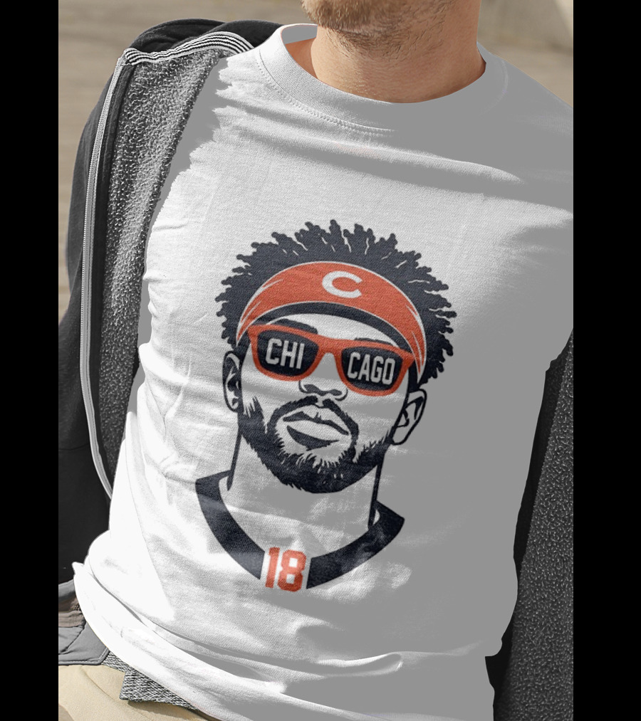 Caleb Williams 18 Chicago Bears Cartoon Sunglasses Headband T-Shirt