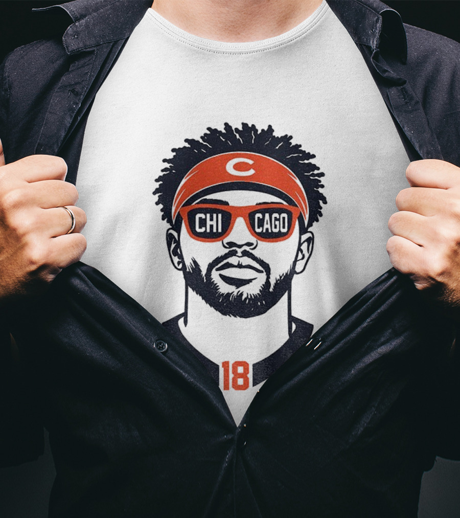 Caleb Williams 18 Chicago Bears Cartoon Sunglasses Headband T-Shirt