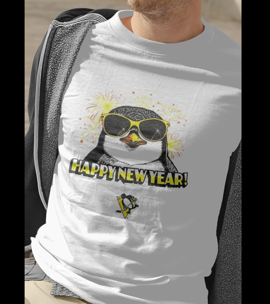 Pittsburgh Penguins Happy New Year Penguins Logo Fireworks Celebration Yellow T-Shirt