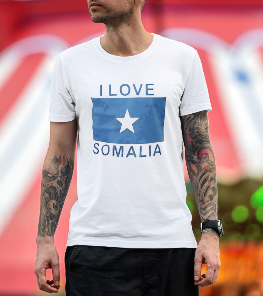 I Love Somalia Flag Blue Star T-Shirt