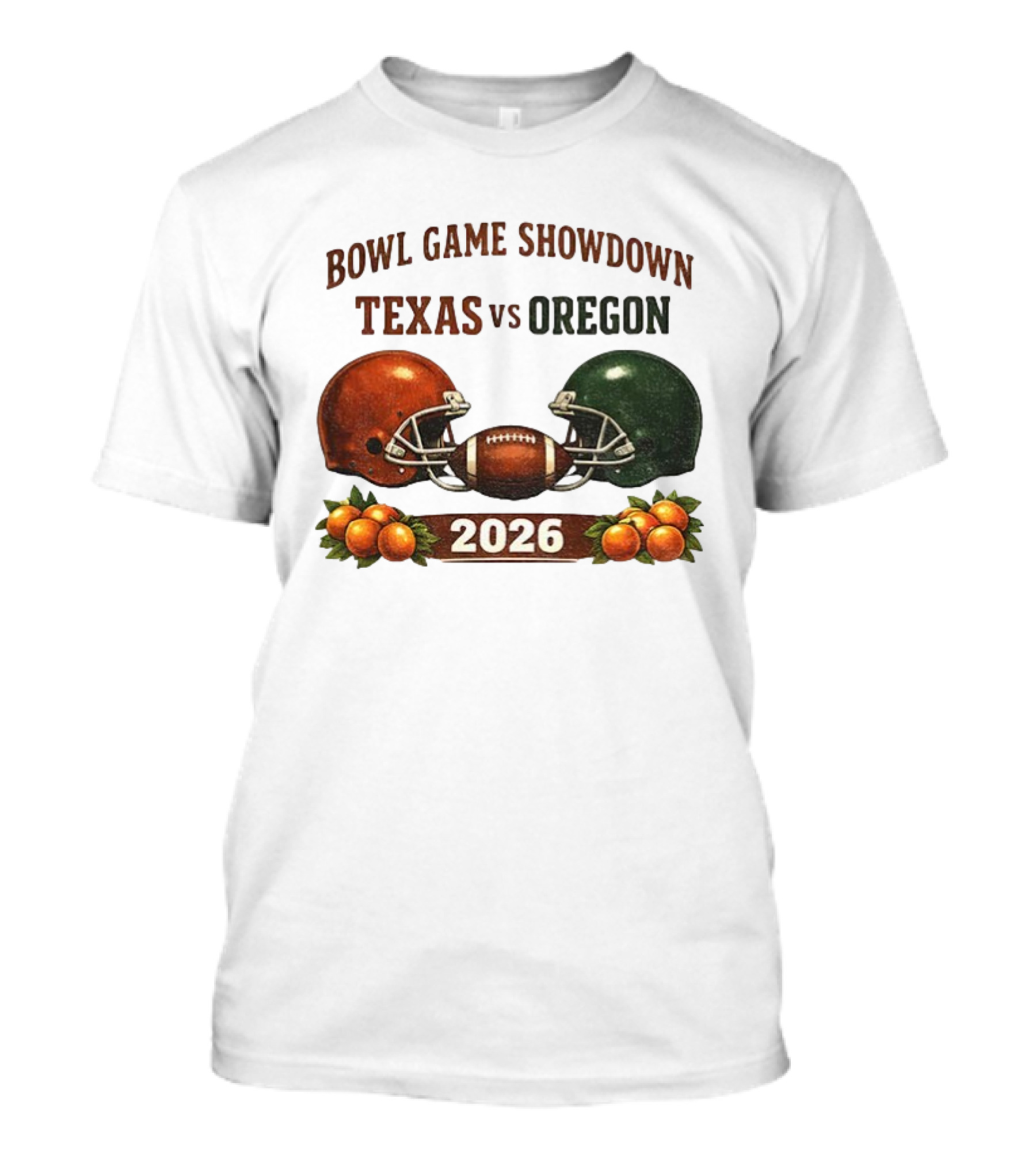 Texas Vs Oregon 2026 Bowl Game Showdown Football Helmet Clash T-Shirt