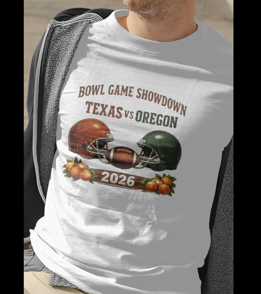 Texas Vs Oregon 2026 Bowl Game Showdown Football Helmet Clash T-Shirt