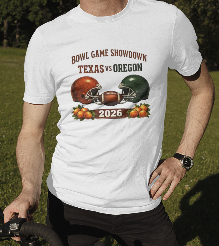 Texas Vs Oregon 2026 Bowl Game Showdown Football Helmet Clash T-Shirt