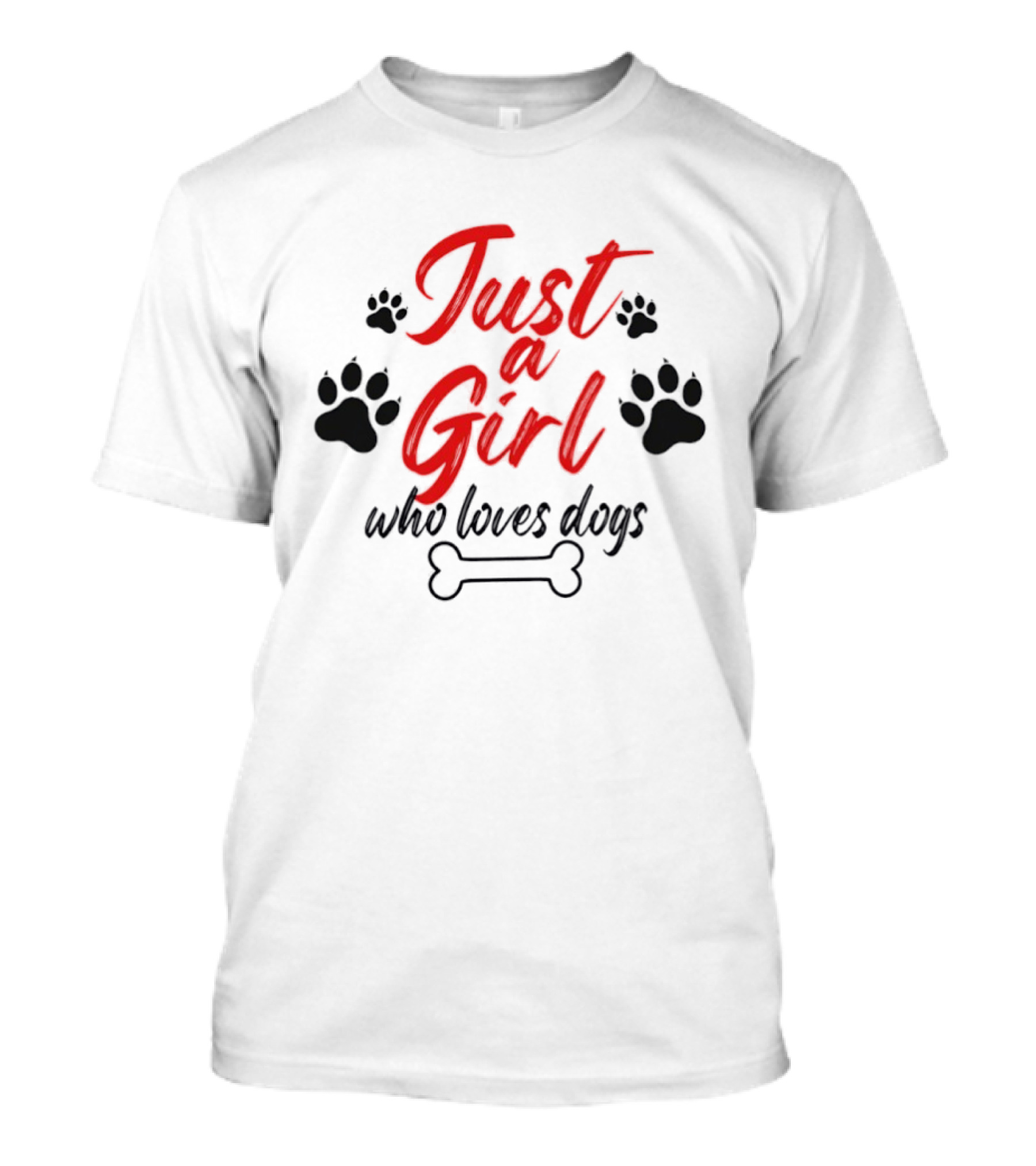 Just A Girl Who Loves Dogs Paw Prints Bone T-Shirt