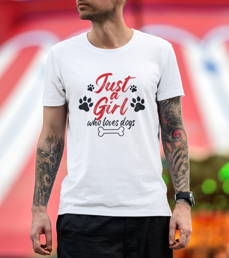 Just a Girl Who Loves Dogs Paw Prints Bone T-Shirt