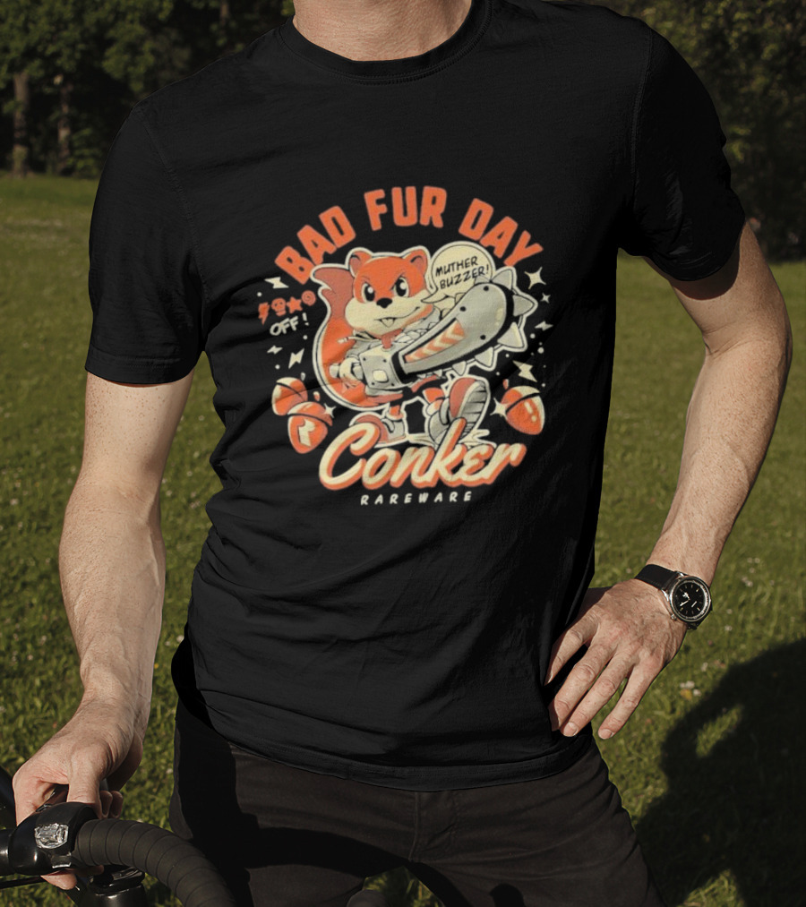 Conker Bad Fur Day Rareware Muther Buzzer Chainsaw Squirrel T-Shirt