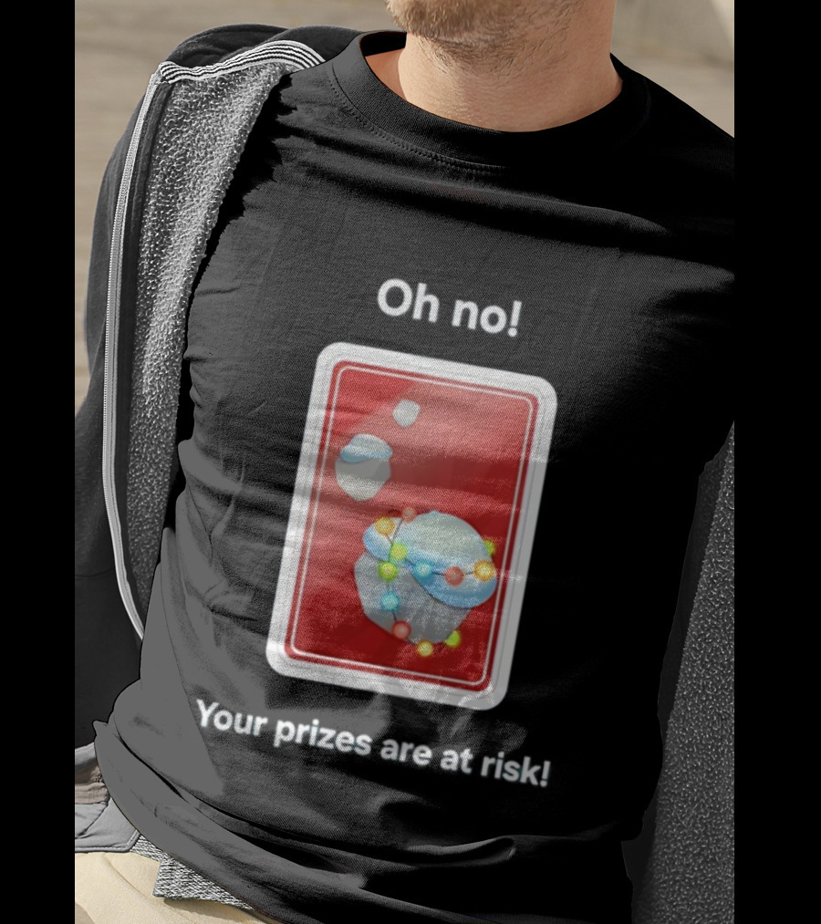 Oh No Your Prizes Are At Risk Christmas Card With Snowy Rocks And Colorful String Lights T-Shirt