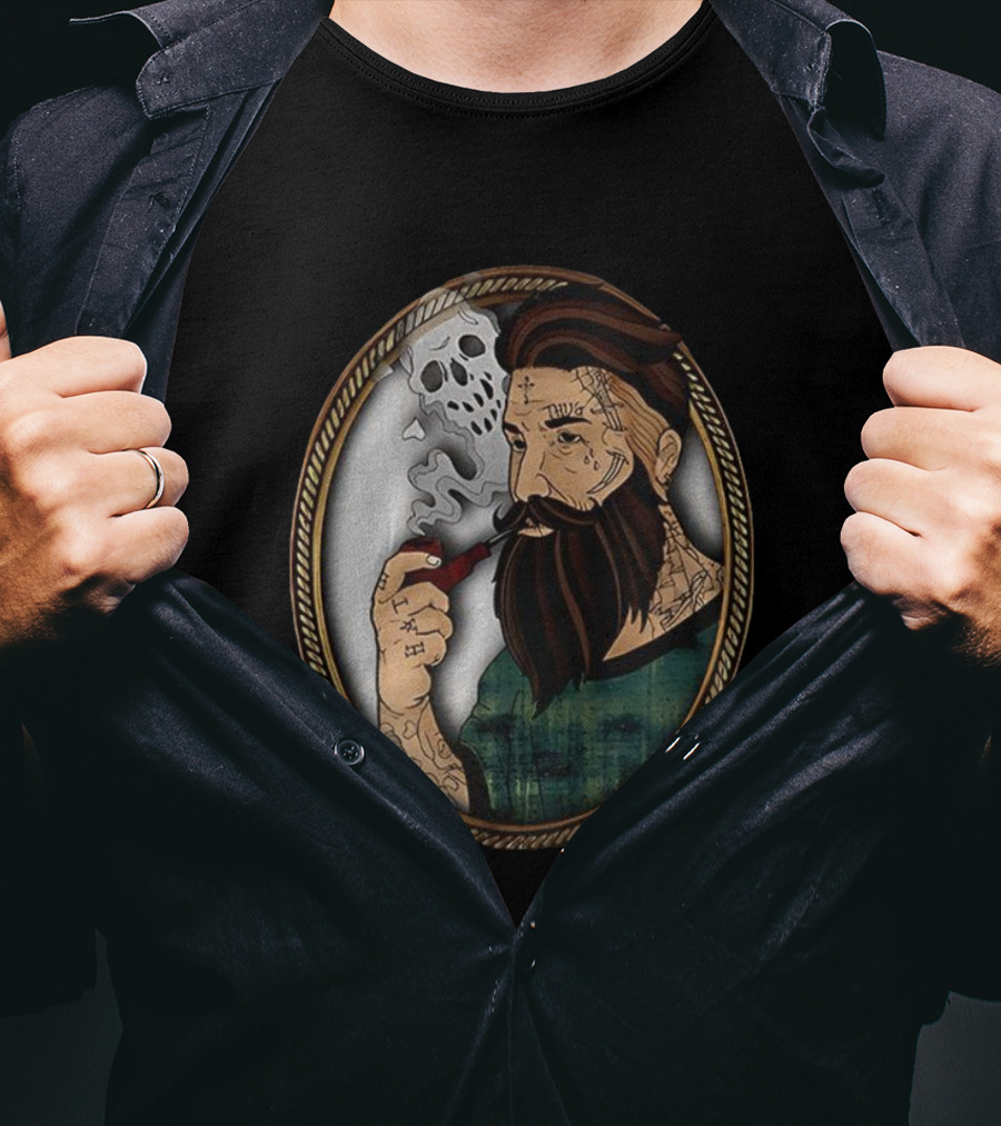 Old School Tattooed Man Smoking Pipe Retro Cartoon Image T-Shirt