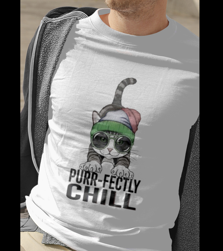 Purr Fectly Chill Cat With Beanie And Sunglasses T-Shirt