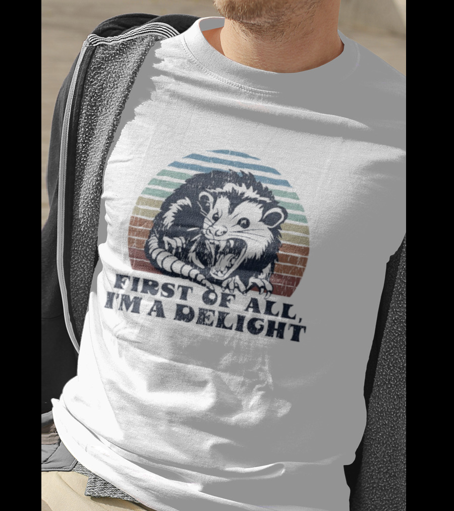 Grumpy Possum First Of All I'm A Delight Retro Vintage Style Stripes T-Shirt