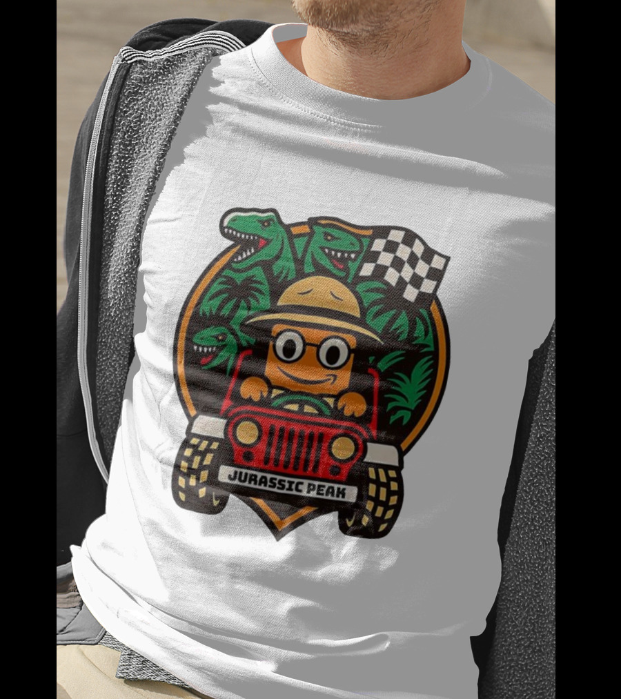 Jurassic Peak Safari Adventure Cartoon Dinosaurs Driving Explorer T-Shirt