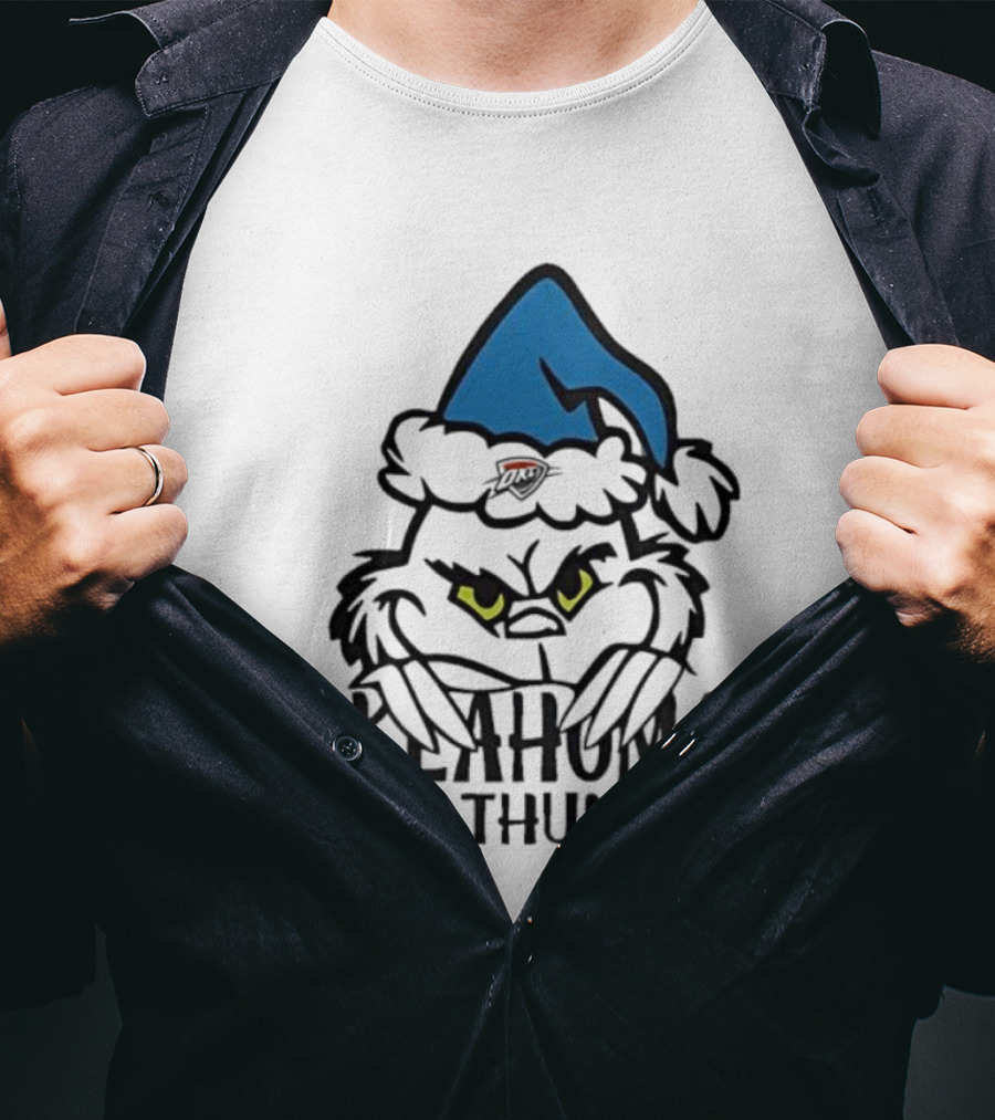 Okahoma City Thunder Grinch Holiday Santa Hat Christmas T-Shirt