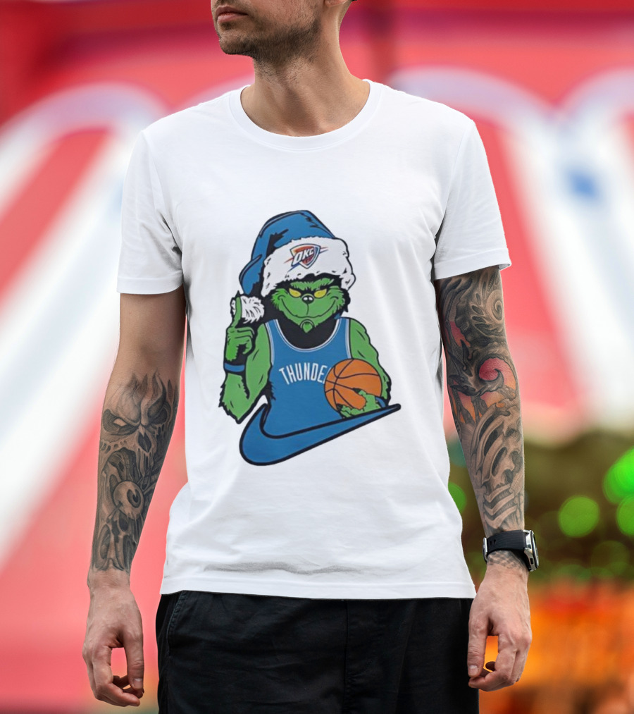 OKC Thunder Grinch Santa Hat Basketball Nike T-Shirt