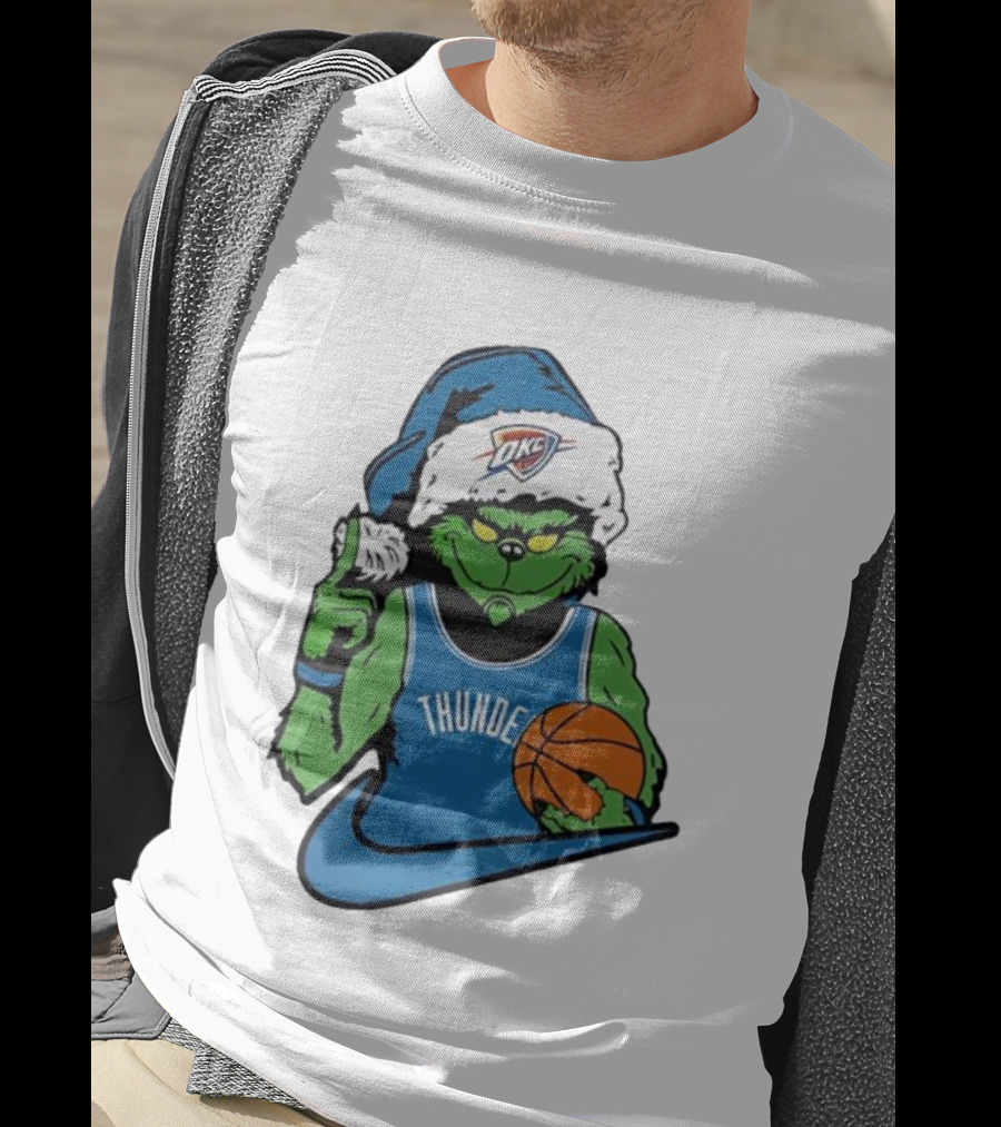 OKC Thunder Grinch Santa Hat Basketball Nike T-Shirt
