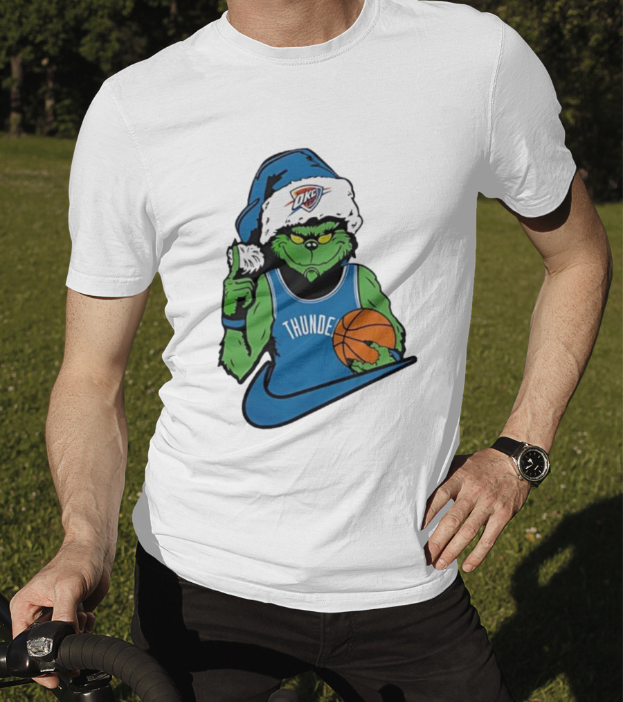 OKC Thunder Grinch Santa Hat Basketball Nike T-Shirt